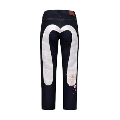 (Women) EVISU AW23 Boyfriend Fit Jeans with Big M Jacquard Denim Blue. 2EAHTW2JE926BFCT