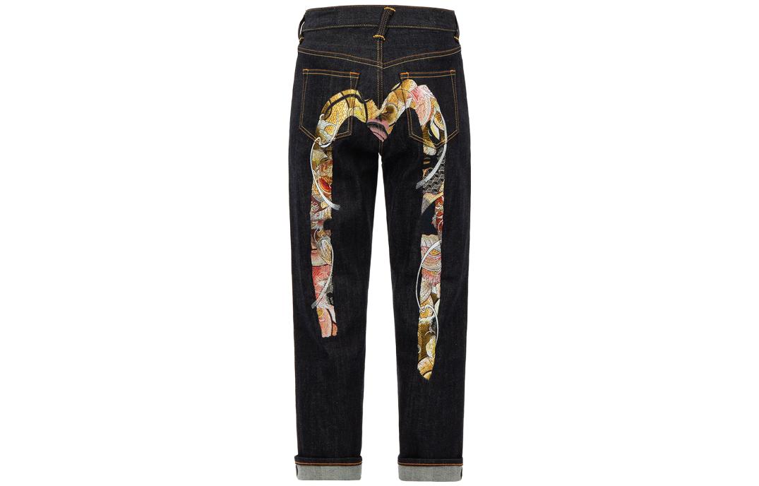 (Women) EVISU AW23  Brush Big M Koi Embroidered Wide-Leg Jeans Denim Blue. 2EAHTW2JE924RXCS
