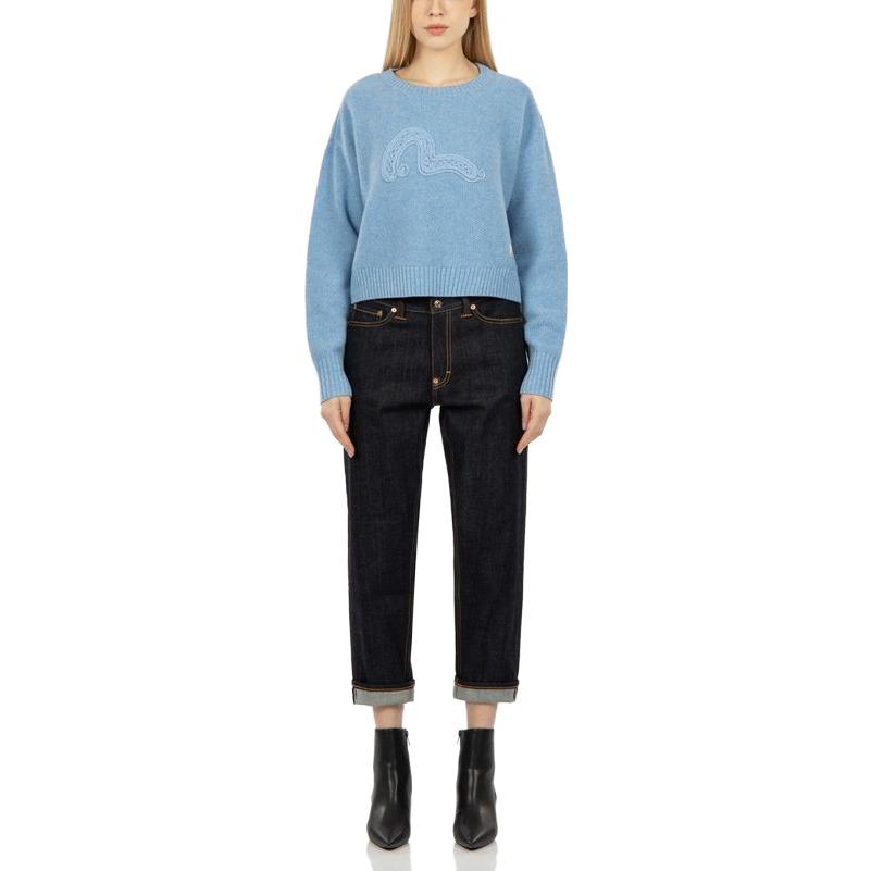(Women) EVISU AW23  Brush Big M Koi Embroidered Wide-Leg Jeans Denim Blue. 2EAHTW2JE924RXCS 圖 4