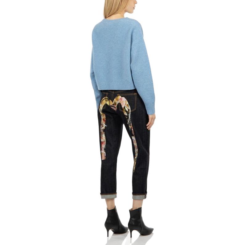 (Women) EVISU AW23  Brush Big M Koi Embroidered Wide-Leg Jeans Denim Blue. 2EAHTW2JE924RXCS 圖 5