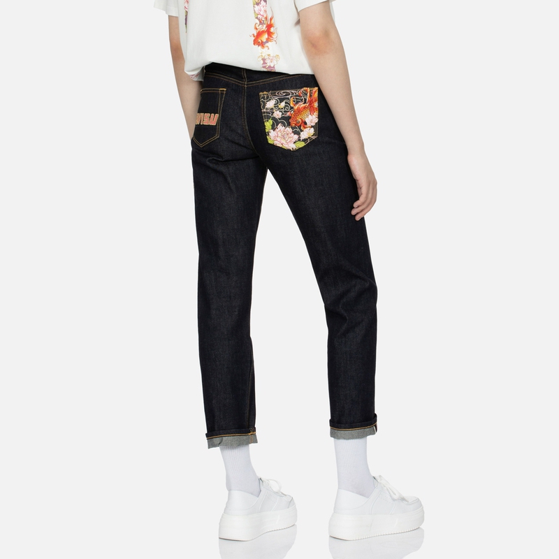 (Women) EVISU AW23  Denim Blue Jeans with Goldfish & Floral Embroidered Pocket. 2EAHTW3JE4014STCT 圖 4