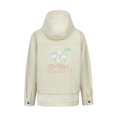 (Women) EVISU AW23 Oversized Jacket with Shiny Logo & Floral Print - Bone White. 2EAGNW3SJ6038BZCT