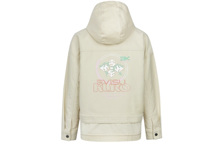 (Women) EVISU AW23  Oversized Jacket with Shiny Logo & Floral Print - Bone White. 2EAGNW3SJ6038BZCT 圖 2