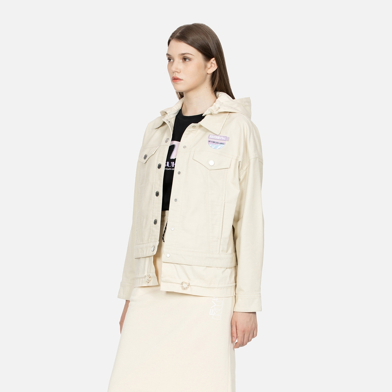 (Women) EVISU AW23  Oversized Jacket with Shiny Logo & Floral Print - Bone White. 2EAGNW3SJ6038BZCT 圖 4