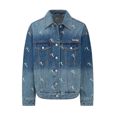 (Women) EVISU AW23 All-Over Seagull Embroidery Denim Jacket Women Blue 2EAHTW2DJ768OSCT