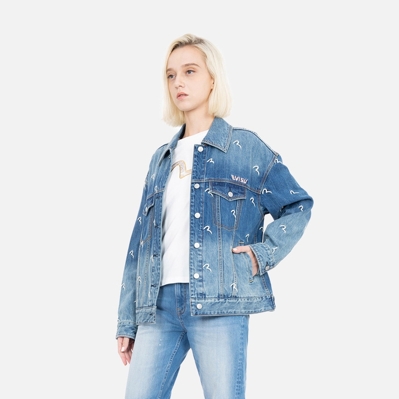 (Women) EVISU AW23 All-Over Seagull Embroidery Denim Jacket Women Blue 2EAHTW2DJ768OSCT 圖 4