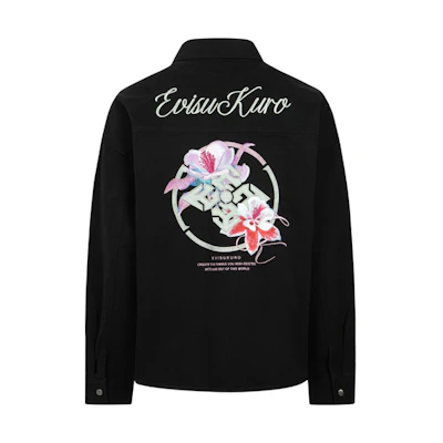 (Women) EVISU AW23 Floral Embroidered Oversized Shirt Jacket Black 2EAGNW3SJ6074BZCT
