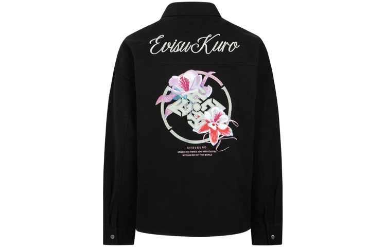 Order (W) EVISU AW23 Jaket Kemeja Hitam Oversized Bordir Bunga 2EAGNW3SJ6074BZCT