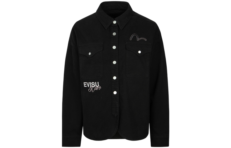 Lookbook (W) EVISU AW23 Jaket Kemeja Hitam Oversized Bordir Bunga 2EAGNW3SJ6074BZCT