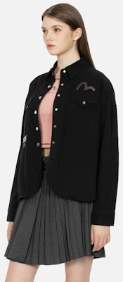 (W) EVISU AW23 Jaket Kemeja Hitam Oversized Bordir Bunga 2EAGNW3SJ6074BZCT Purchase (W) EVISU AW23 Jaket Kemeja Hitam Oversized Bordir Bunga 2EAGNW3SJ6074BZCT