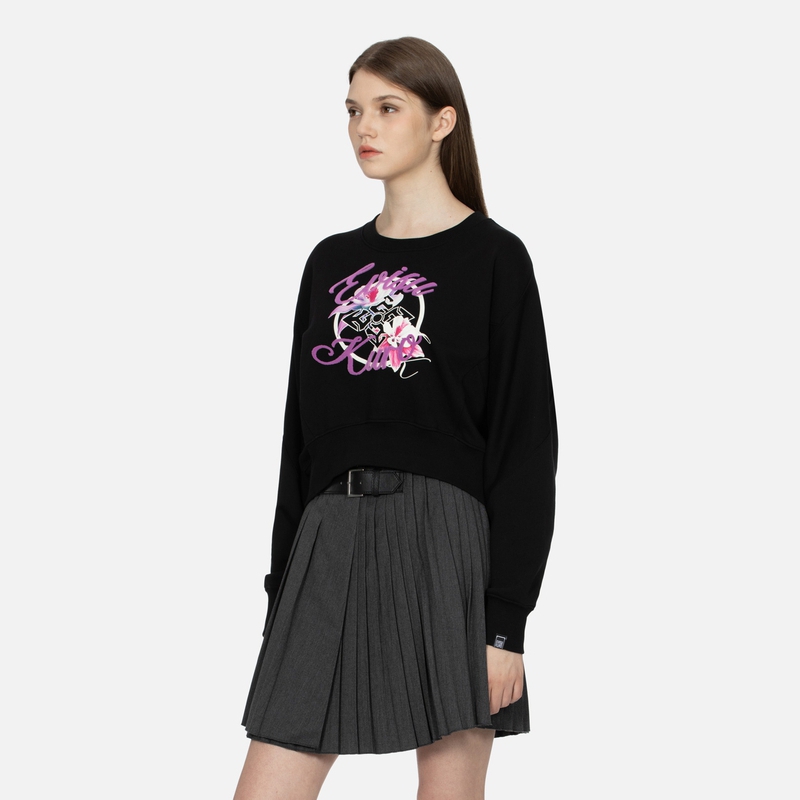 Shop (W) EVISU AW23 寬鬆款花卉印花與Logo提花設計長袖上衣 2EAGNW3SW6094FFCT