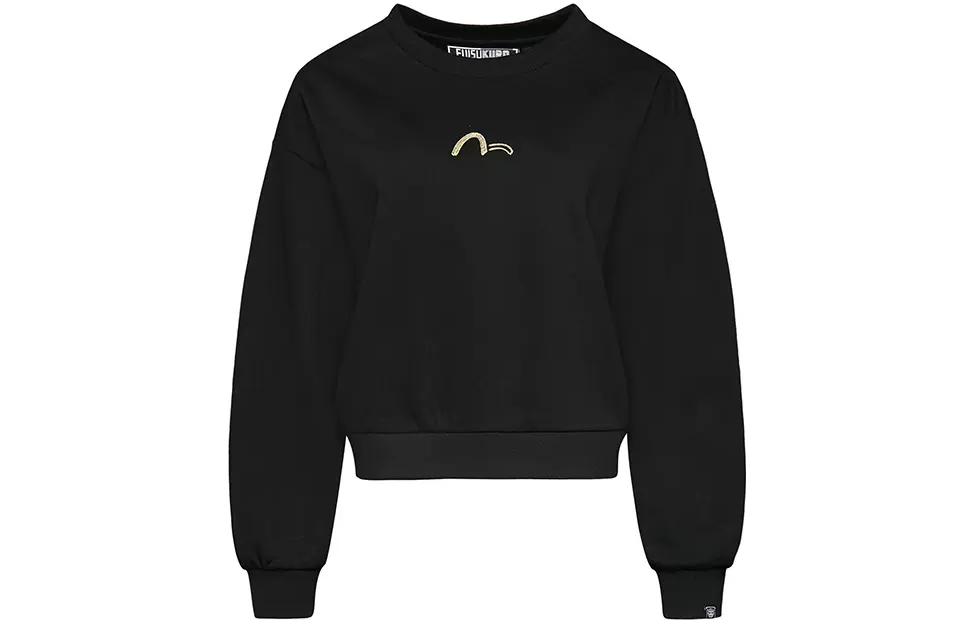 (Women) EVISU Black Logo Crewneck Long Sleeve Pullover Sweatshirt 1EAGNW9SW374FF