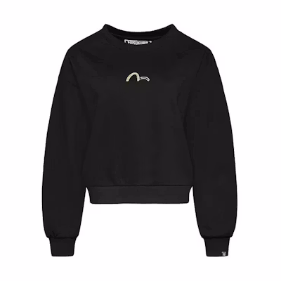 (Women) EVISU Black Logo Crewneck Long Sleeve Pullover Sweatshirt 1EAGNW9SW374FF