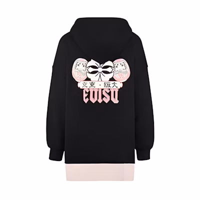 (Women) EVISU Black Sweatshirt with Kamon and Daruma Print 2EAHTW0SW349OS