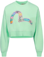 (Women) EVISU Cartoon Daruma & Seagull Print Cropped Sweater Apple Green 2ESHTW3SW334DPCT (Women) EVISU Cartoon Daruma & Seagull Print Cropped Sweater Apple Green 2ESHTW3SW334DPCT