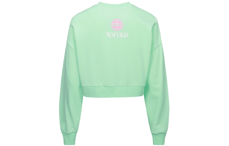 Lookbook (Women) EVISU Cartoon Daruma & Seagull Print Cropped Sweater Apple Green 2ESHTW3SW334DPCT