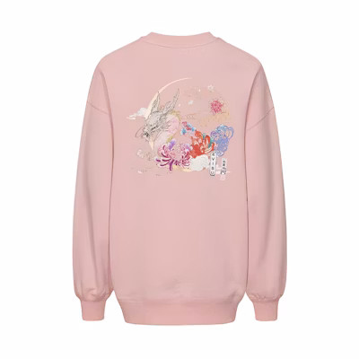 (Women) EVISU FW21 Pink Long Sleeve Crewneck Sweatshirt with Arc Poseidon Print 2EAHTW1SW362OSCT