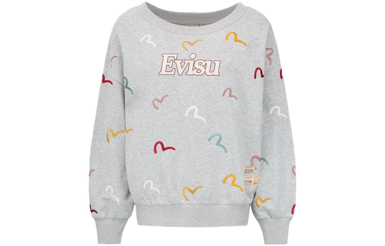 (Women) EVISU FW22 Multicolor Printed Seagull Embroidery Crewneck Sweatshirt 2EAHTW2SW374OSCT