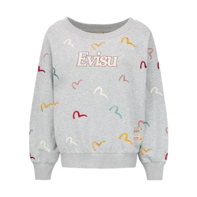 (Women) EVISU FW22 Multicolor Printed Seagull Embroidery Crewneck Sweatshirt 2EAHTW2SW374OSCT