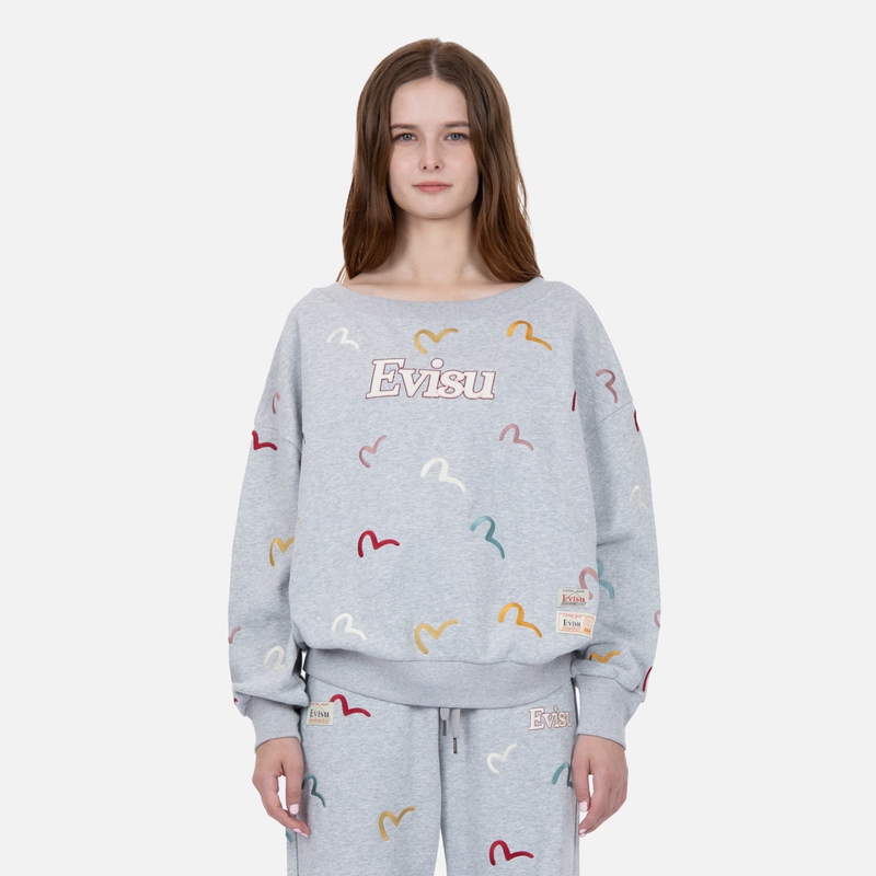 Shop (W) EVISU FW22 多色海鷗刺繡印花圓領長袖上衣 2EAHTW2SW374OSCT