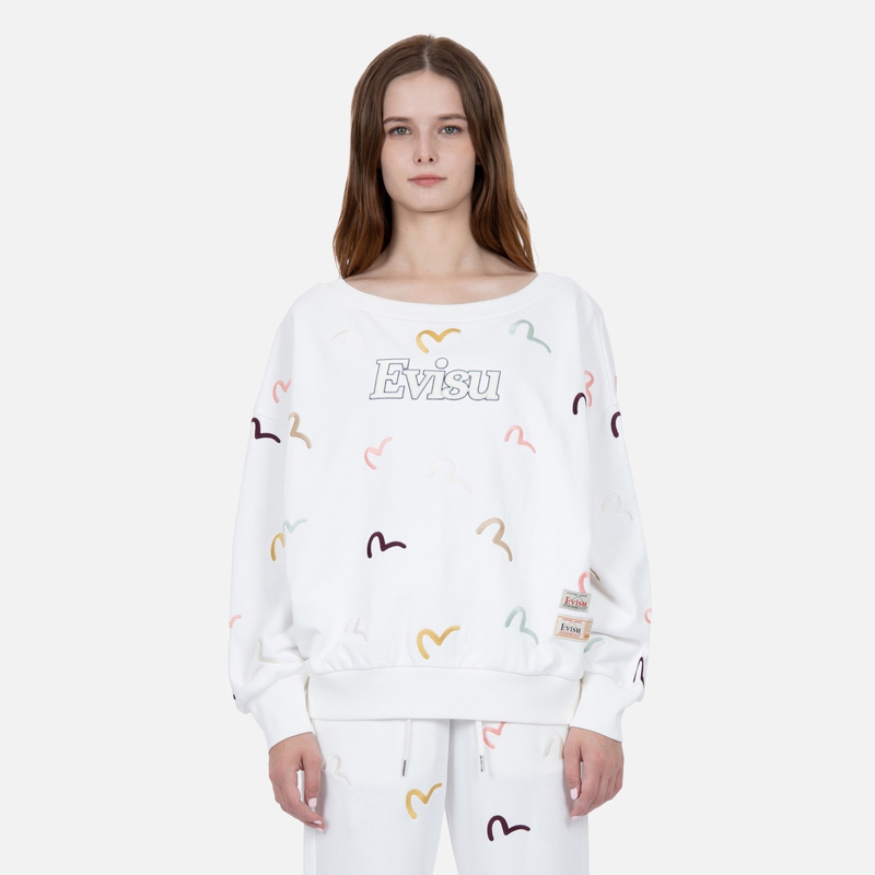 Cheap (W) EVISU FW22 多色海鷗刺繡印花圓領長袖上衣 2EAHTW2SW374OSCT