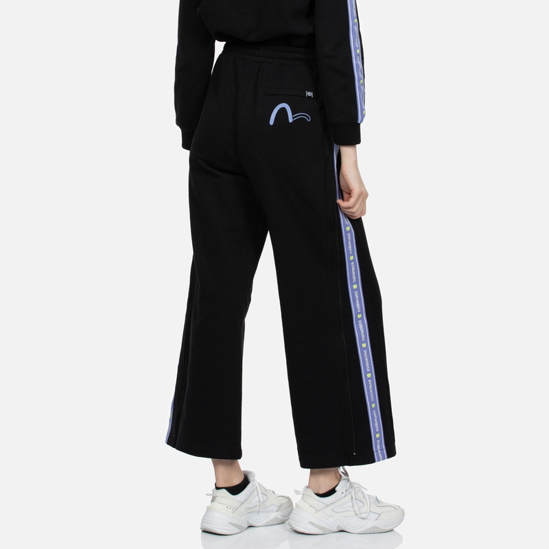 Shop (W) EVISU KURO SS24 黑色寬版褲腿印花標誌運動褲 2ESGNW4SP6042WLCT