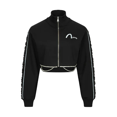 (Women) EVISU KURO SS24 Black Jacket with Rhinestone and Seagull Print 2ESGNW4JK6002CPCT