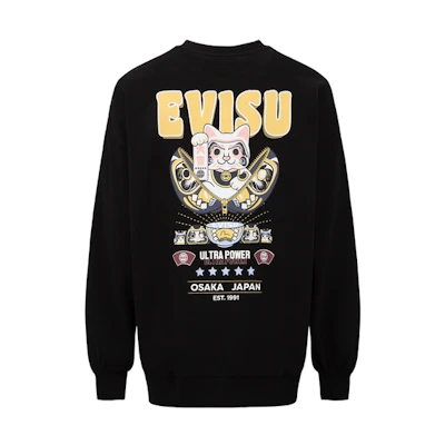 (Women) EVISU Logo Print Pullover Sweatshirt with Lucky Cat Daruma Design 2EAHTW2SW366OSCT
