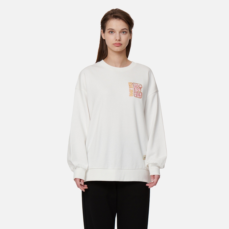 Shop (W) EVISU Logo Print Pullover Sweatshirt Dengan Rekaan Kucing Lucky Daruma 2EAHTW2SW366OSCT