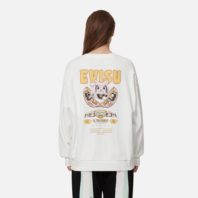 Purchase (W) EVISU Logo Print Pullover Sweatshirt Dengan Rekaan Kucing Lucky Daruma 2EAHTW2SW366OSCT