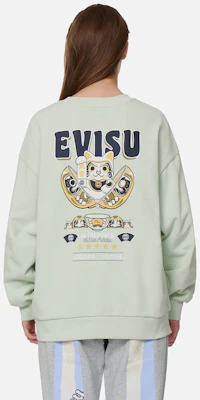 (W) EVISU Logo Print Pullover Sweatshirt Dengan Rekaan Kucing Lucky Daruma 2EAHTW2SW366OSCT 1