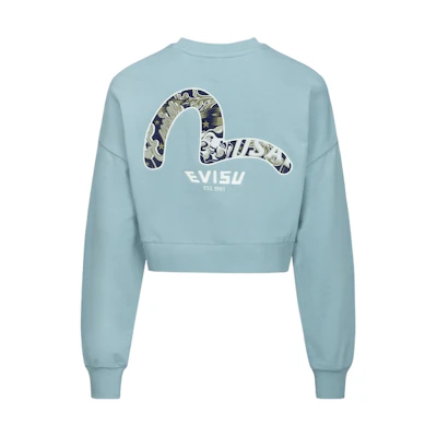 (Women) EVISU Pink Blue Pullover Sweatshirt with Buddha and Seagull Embroidery 2ESHTW3SW338DPCT