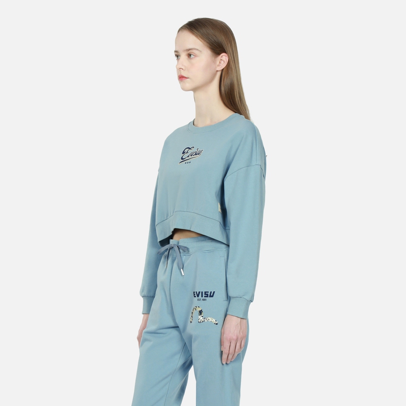 (Women) EVISU Pink Blue Pullover Sweatshirt with Buddha and Seagull Embroidery 2ESHTW3SW338DPCT 圖 4