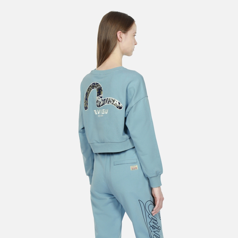 (Women) EVISU Pink Blue Pullover Sweatshirt with Buddha and Seagull Embroidery 2ESHTW3SW338DPCT 圖 5