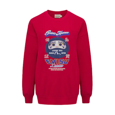 (Women) EVISU Red Crewneck Sweatshirt with Daruma Patch and Contrast Logo 2EAHTW1SW373OSFL