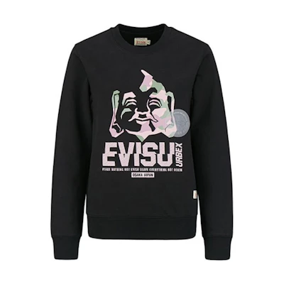(Women) EVISU SS20 Black Sweatshirt with Embroidered Logo and Buddha Print 2ESHTW0SW345XX