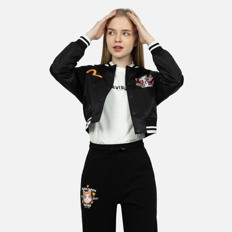 (Women) EVISU SS23  Black Embroidered Lucky Cat Short Jacket. 2ESHTW3JK735LFNY 圖 4