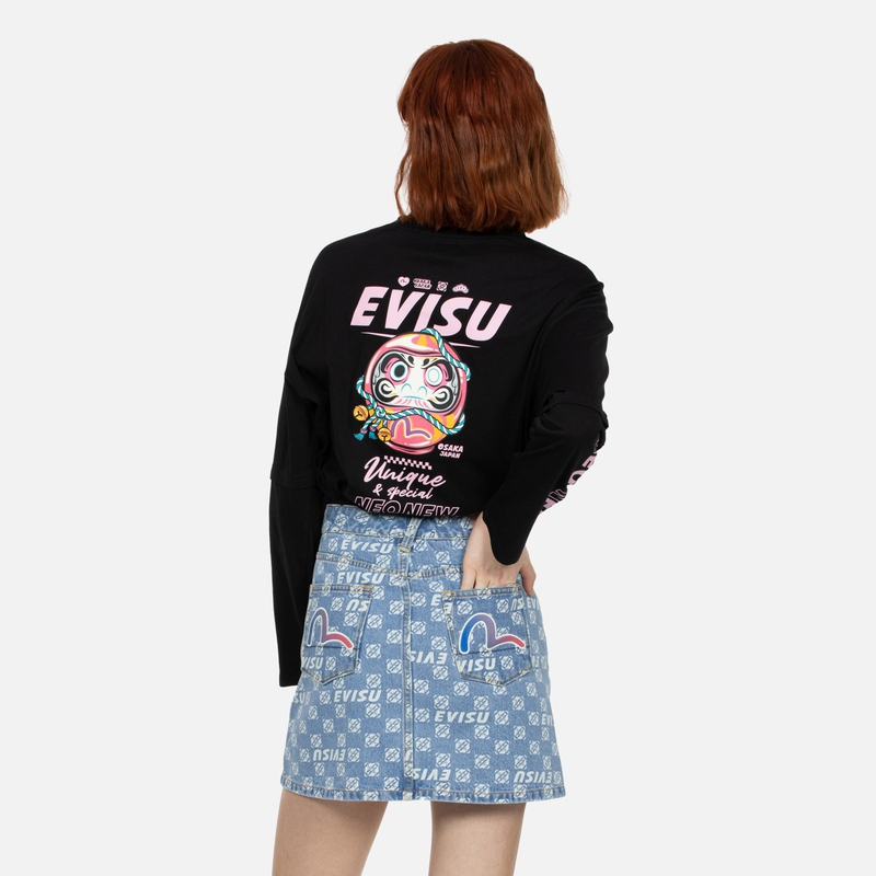 Shop (W) EVISU SS24 全版花卉與海鷗印花牛仔裙 2ESHTW4SK4013XXDN