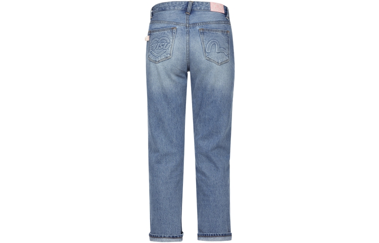 (Women) EVISU SS24  Blue Denim Jeans with Seagull & Heart Embossed Design. 2ESHTW4JE4009FFDN