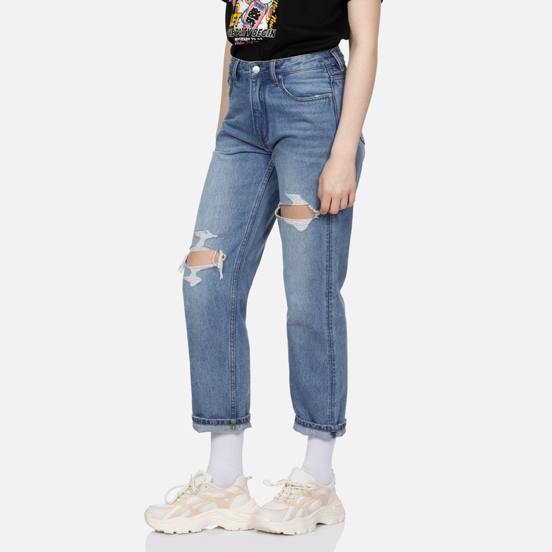 Purchase (Women) EVISU SS24  Blue Denim Jeans with Seagull & Heart Embossed Design. 2ESHTW4JE4009FFDN