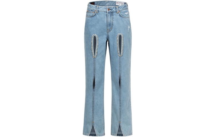 (Women) EVISU SS24  Crystal Seagull Cutout Fashion Jeans Denim Blue. 2ESHTW4JE4097FFDN