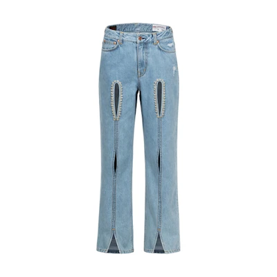 (Women) EVISU SS24 Crystal Seagull Cutout Fashion Jeans Denim Blue. 2ESHTW4JE4097FFDN