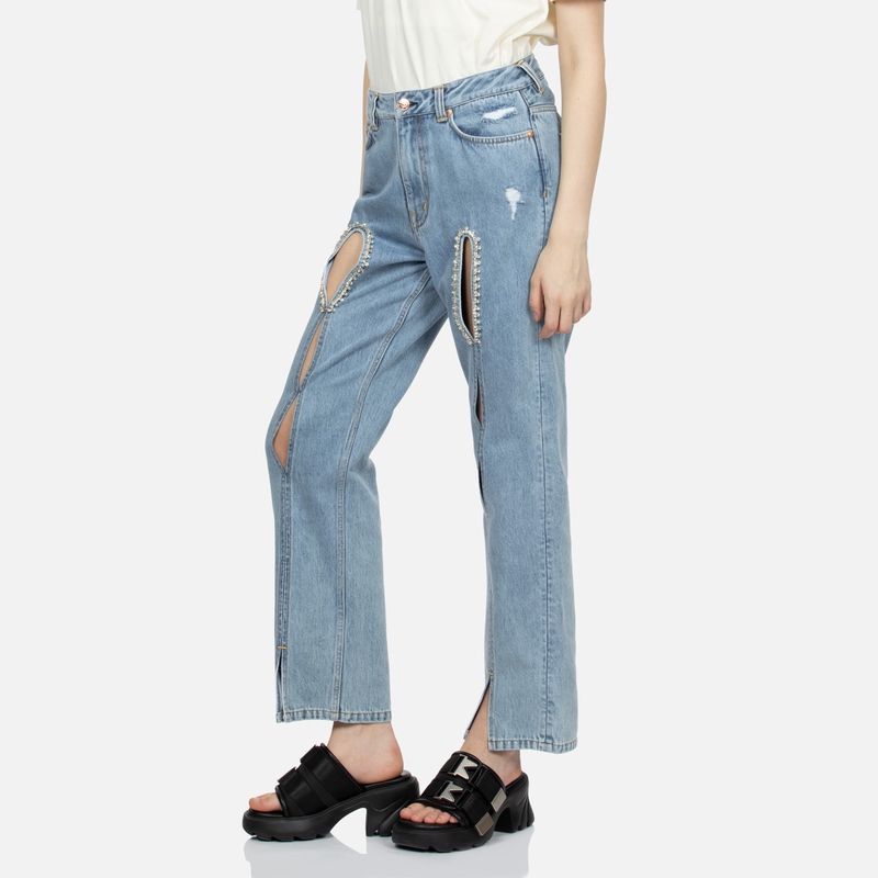 (Women) EVISU SS24  Crystal Seagull Cutout Fashion Jeans Denim Blue. 2ESHTW4JE4097FFDN 圖 4