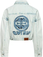 (Women) EVISU SS24 Denim Jacket with Floral & Logo Patches in Denim Blue. 2ESHTW4DJ4056FFDN (Women) EVISU SS24 Denim Jacket with Floral & Logo Patches in Denim Blue. 2ESHTW4DJ4056FFDN