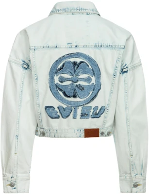 (Women) EVISU SS24 Denim Jacket with Floral & Logo Patches in Denim Blue. 2ESHTW4DJ4056FFDN Order (Women) EVISU SS24 Denim Jacket with Floral & Logo Patches in Denim Blue. 2ESHTW4DJ4056FFDN