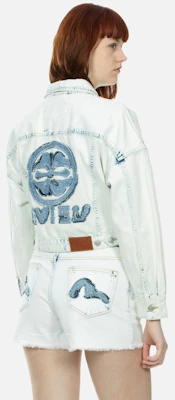 (Women) EVISU SS24 Denim Jacket with Floral & Logo Patches in Denim Blue. 2ESHTW4DJ4056FFDN Shop (Women) EVISU SS24 Denim Jacket with Floral & Logo Patches in Denim Blue. 2ESHTW4DJ4056FFDN