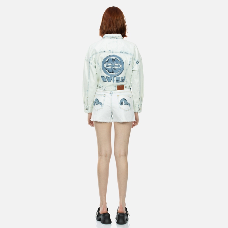 (Women) EVISU SS24  Denim Jacket with Floral & Logo Patches in Denim Blue. 2ESHTW4DJ4056FFDN 圖 6