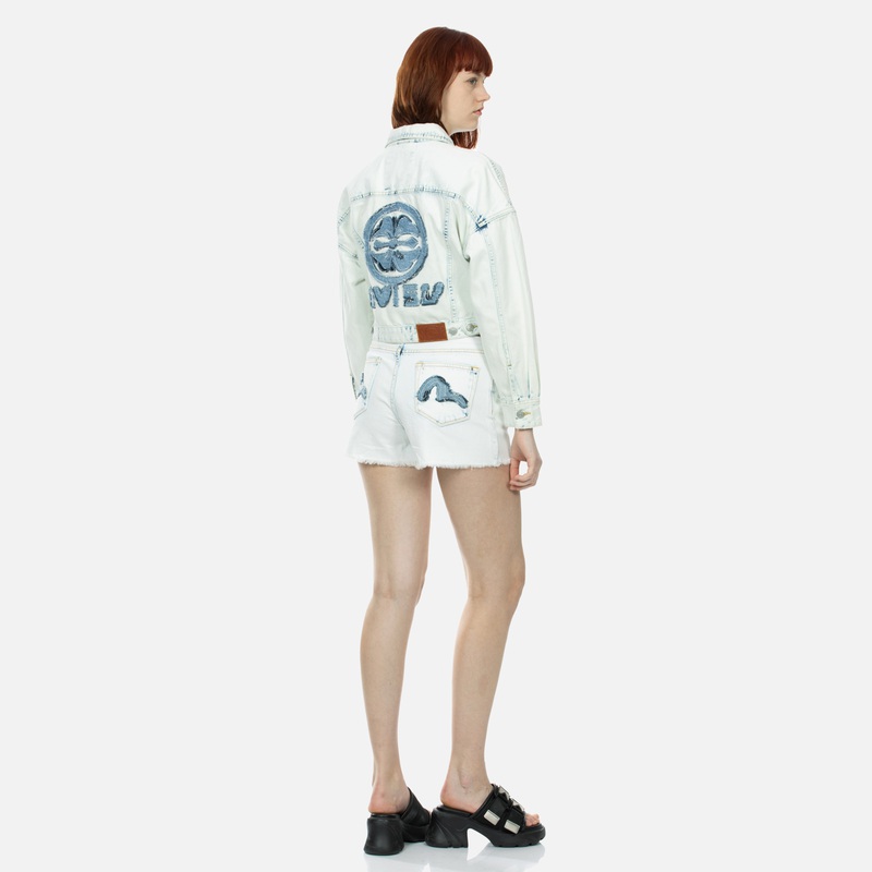 (Women) EVISU SS24  Denim Jacket with Floral & Logo Patches in Denim Blue. 2ESHTW4DJ4056FFDN 圖 7