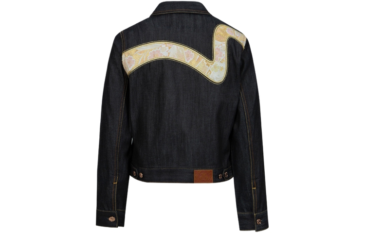 (Women) EVISU SS24  Denim Jacket with Kamon Seagull & Big M Patch in Blue. 2ESHTW4DJ4055XXDN