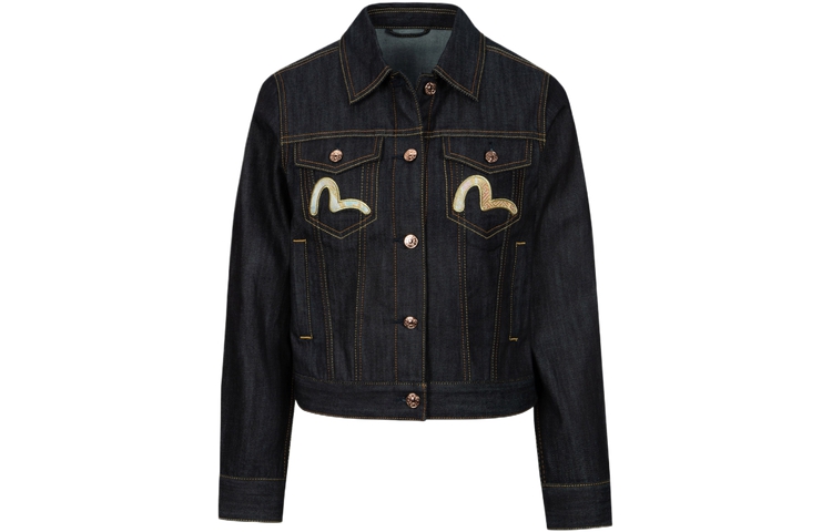 (Women) EVISU SS24  Denim Jacket with Kamon Seagull & Big M Patch in Blue. 2ESHTW4DJ4055XXDN 圖 3